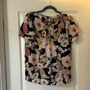 Pleione Black and Pink Floral Blouse